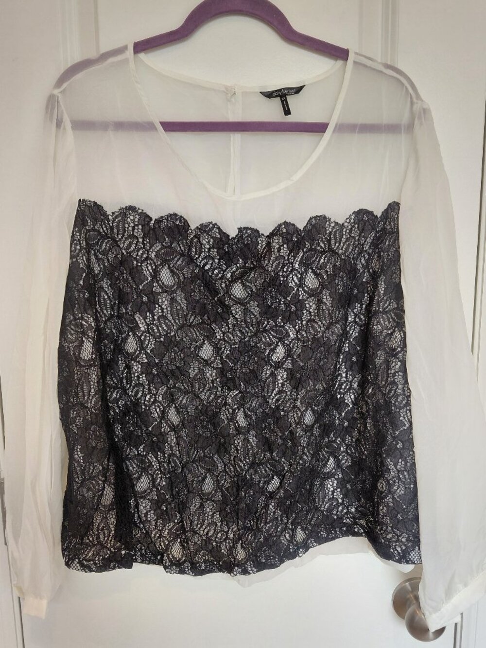 Black & White Lace Long Sleeve Sheer Blouse
